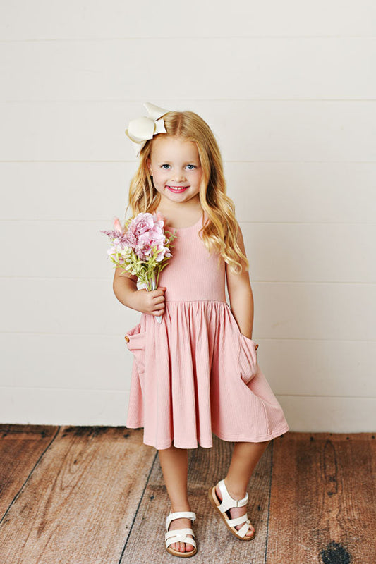 Swoon Baby Pink Ribbed Pocket Dress