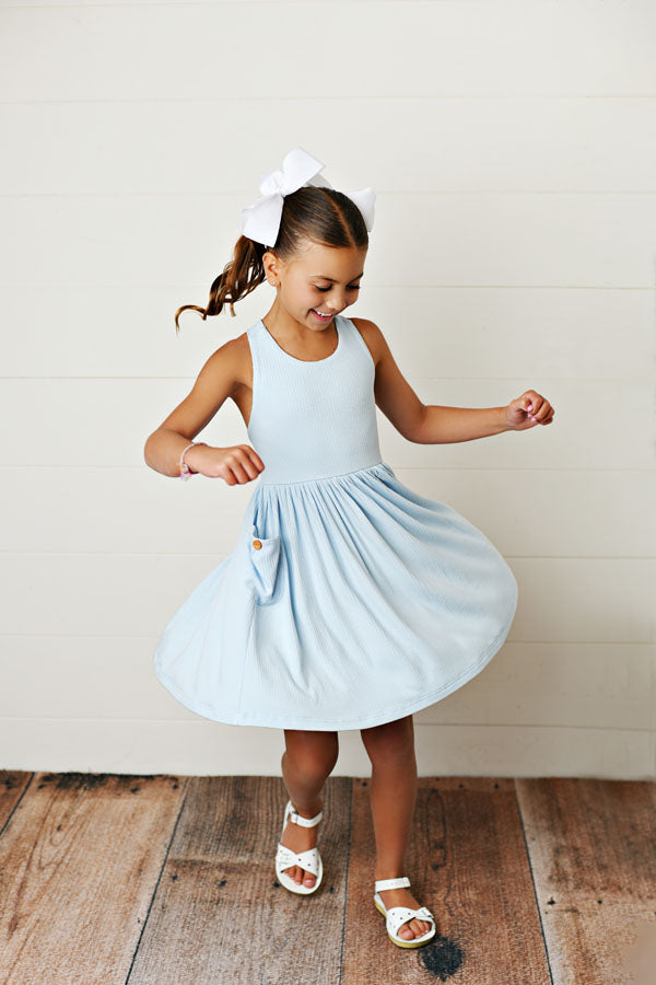 Swoon Baby Blue Ribbed Pocket Dress