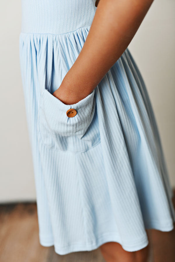 Swoon Baby Blue Ribbed Pocket Dress