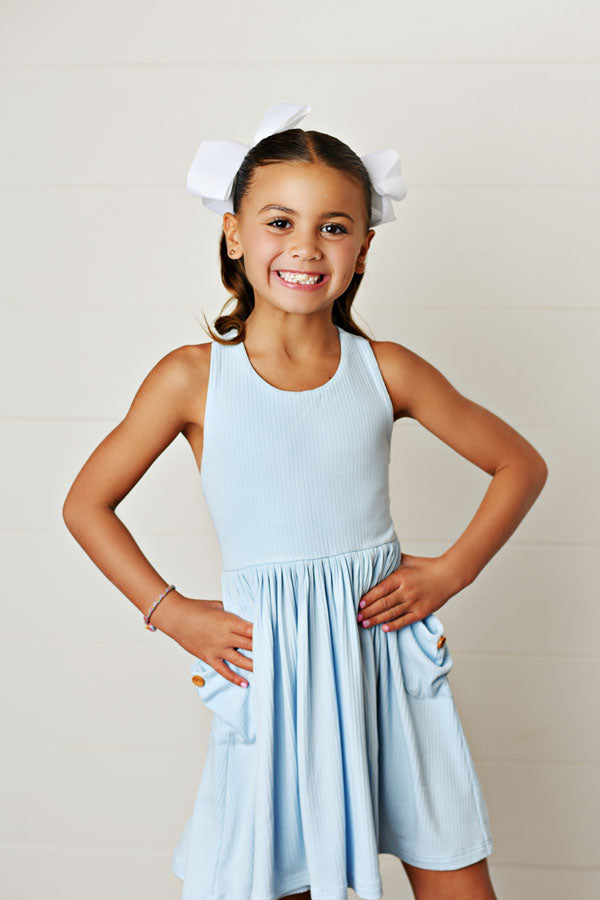 Swoon Baby Blue Ribbed Pocket Dress