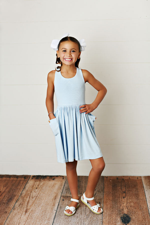 Swoon Baby Blue Ribbed Pocket Dress