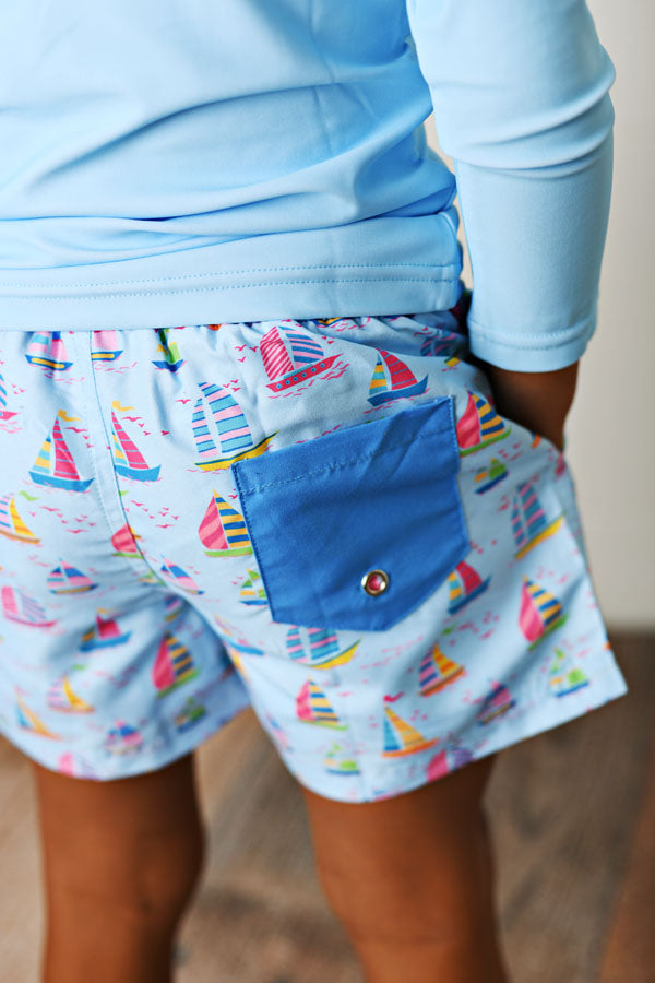 Swoon Baby Sail Away UPF 50 Boys Swim Trunks