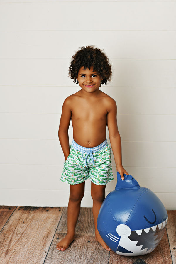 Swoon Baby Citrus Bloom Crocodile UPF 50 Boys Swim Trunks