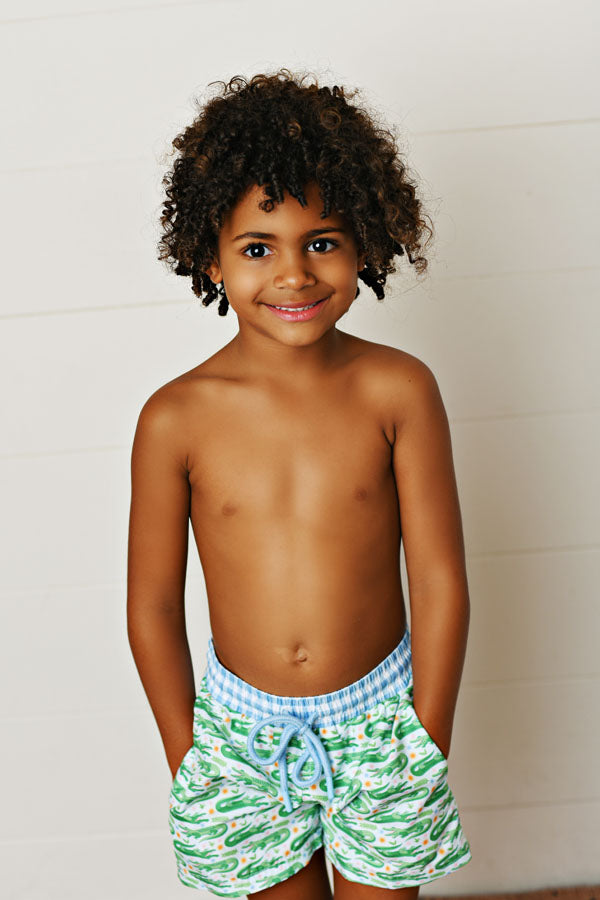 Swoon Baby Citrus Bloom Crocodile UPF 50 Boys Swim Trunks