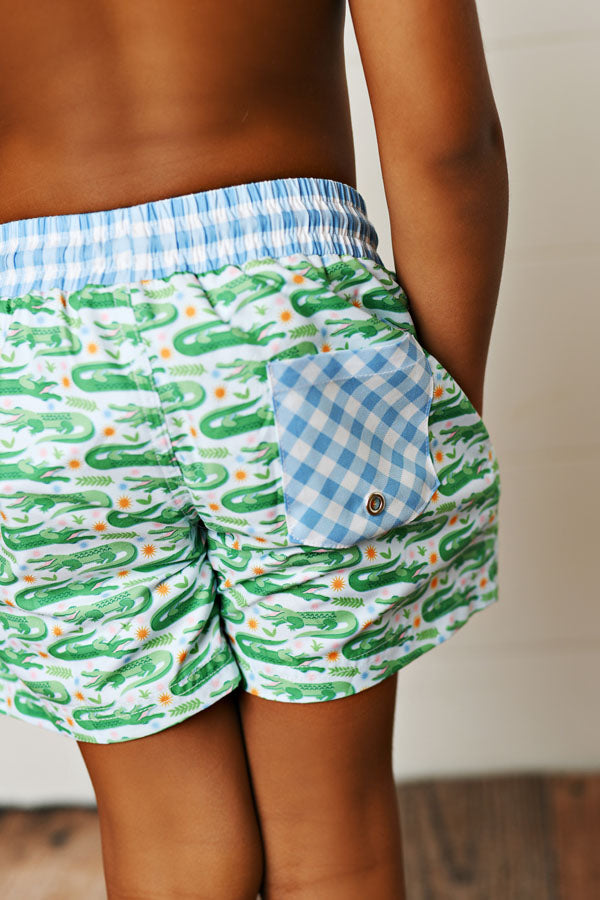 Swoon Baby Citrus Bloom Crocodile UPF 50 Boys Swim Trunks