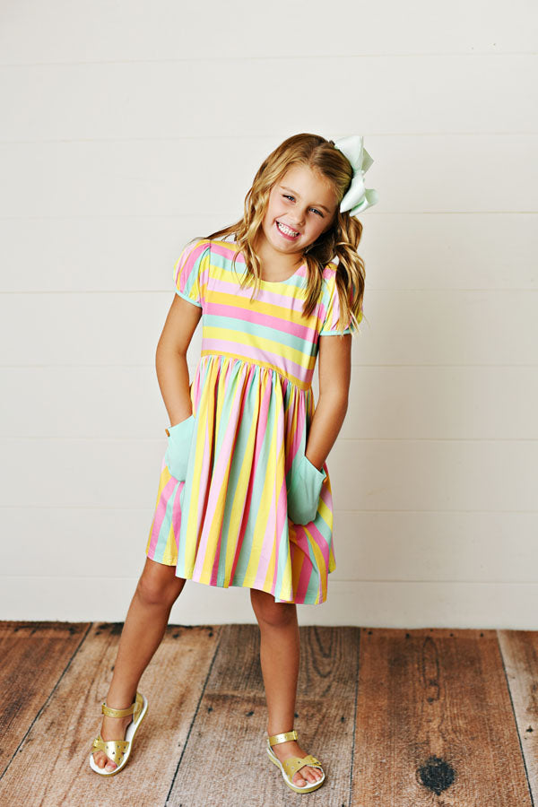 Swoon Baby Rainbows Stripes Pocket Dress Style SBS2570