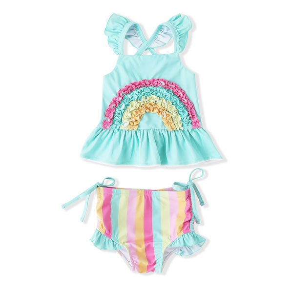 Swoon Baby Rainbows Stripes UPF 50 2 PC Tunic Swimsuit