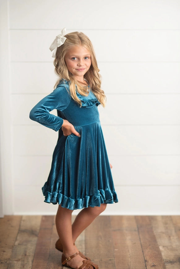 Adorable Sweetness Kids Teal Ruffle Fancy Holiday Dress