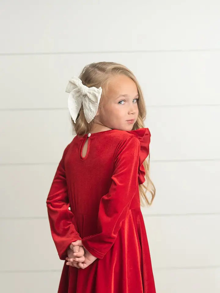 Adorable Sweetness Kids Red Velvet Ruffle Fancy Holiday Dress