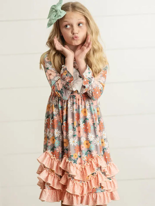 Adorable Sweetness Peach Vintage Floral Ruffle Dress