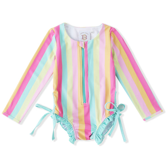 Swoon Baby Rainbow Stripes UPF 50 1 PC Rashguard Swimsuit
