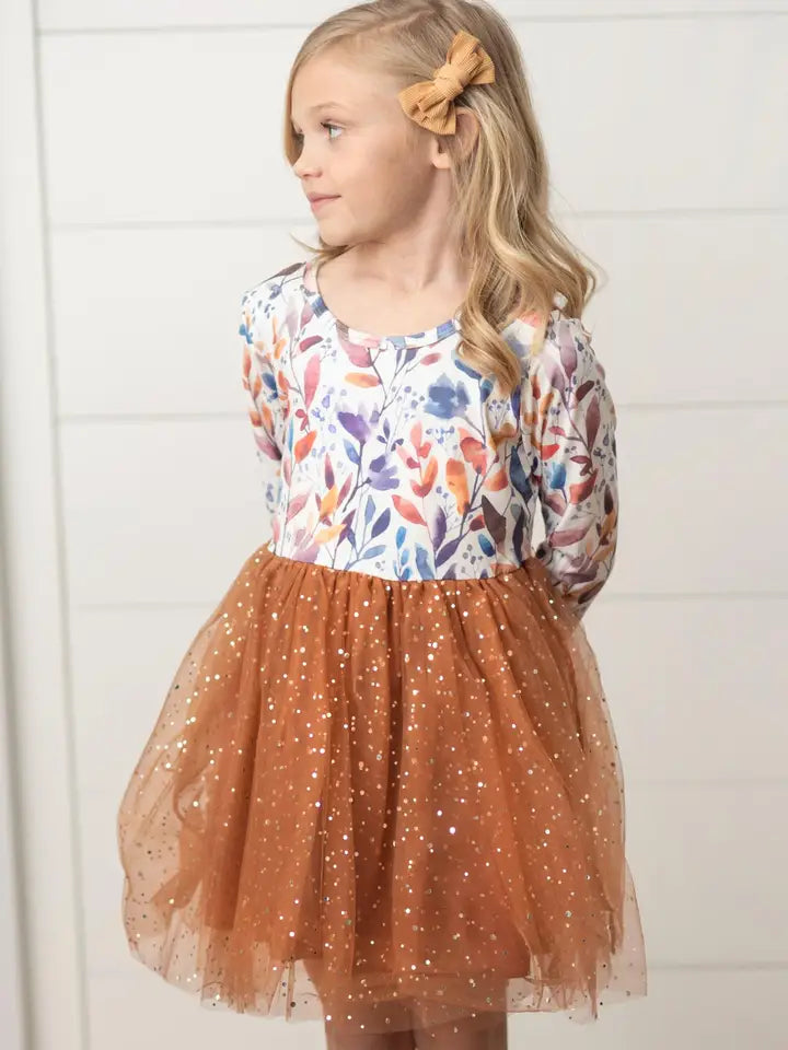 Adorable Sweetness Fall Floral Print Tulle Sparkle Dress