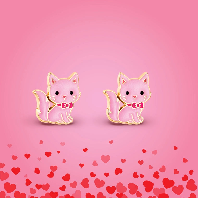Girl Nation Cutie Stud Earrings - Pink Kitty