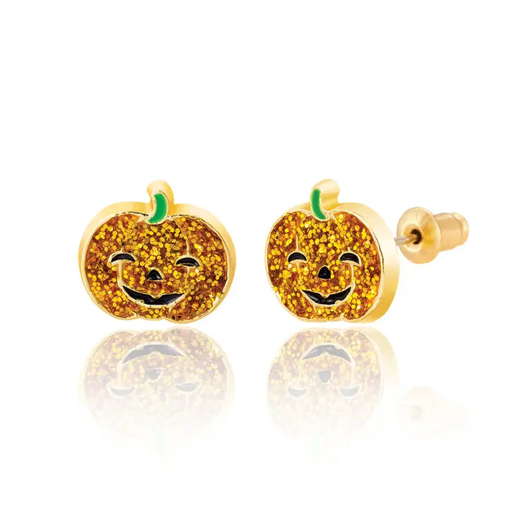 Girl Nation Halloween Stud Earrings - Glitter Pumpkin