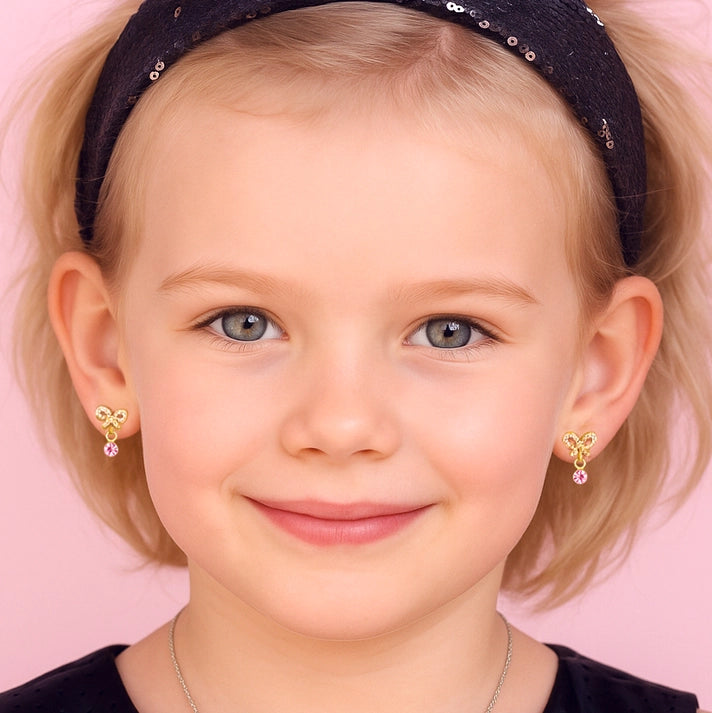 Little Luxe Drop Earrings Crystal Bow with Cz