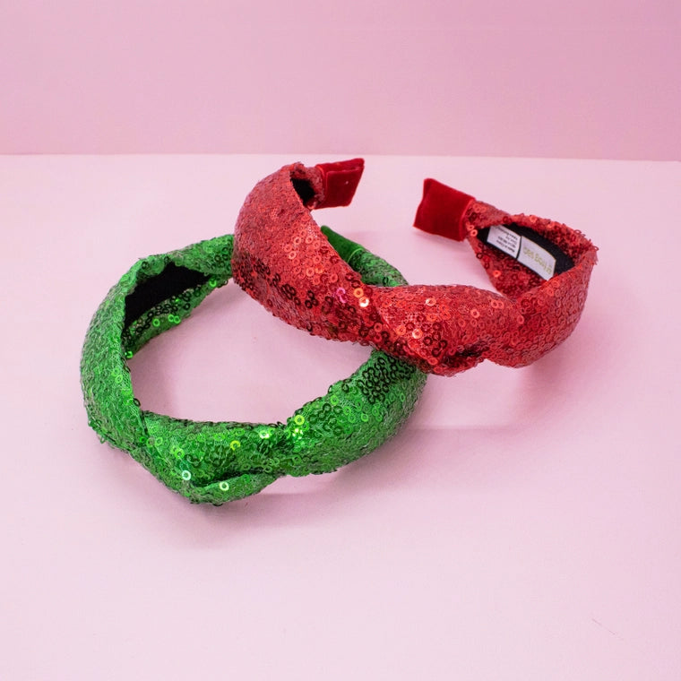 Frog Sac Sparkly Sequin Knot Headband - Red