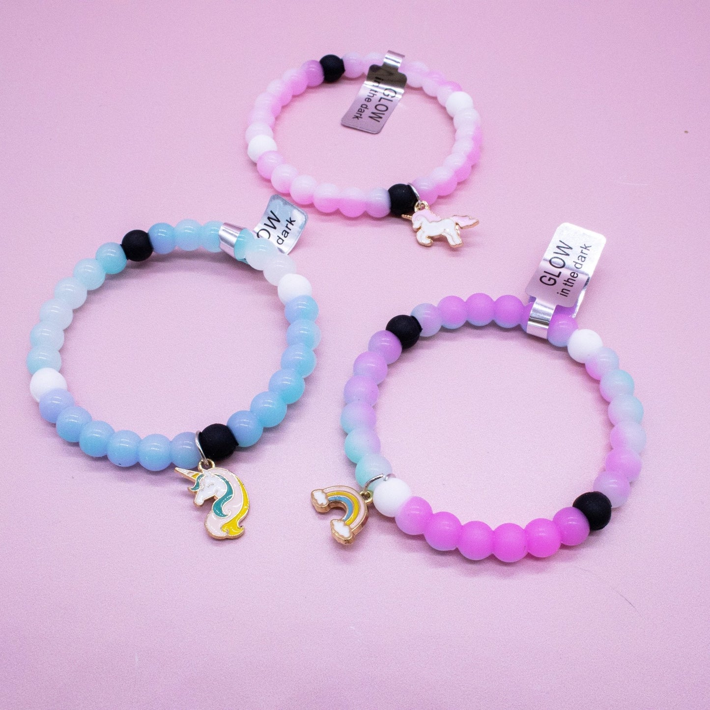 Frog Sac Glow in the Dark Unicorn Charm Bubble Bracelets - 3 Pack