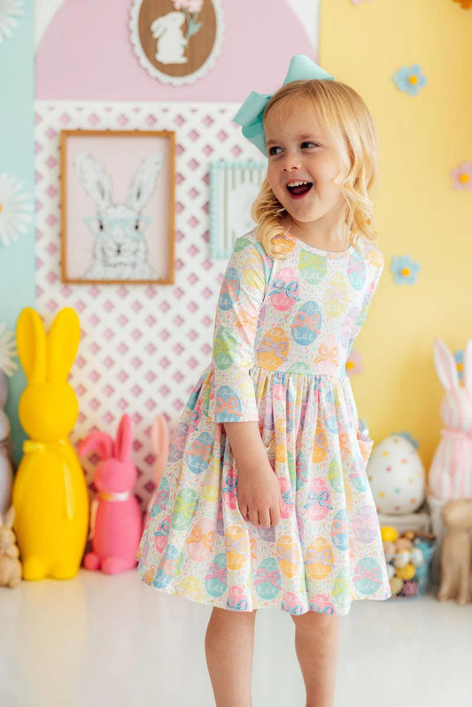 Mila & Rose Egg-stra Cute 3/4 Sleeve Pocket Twirl Dress