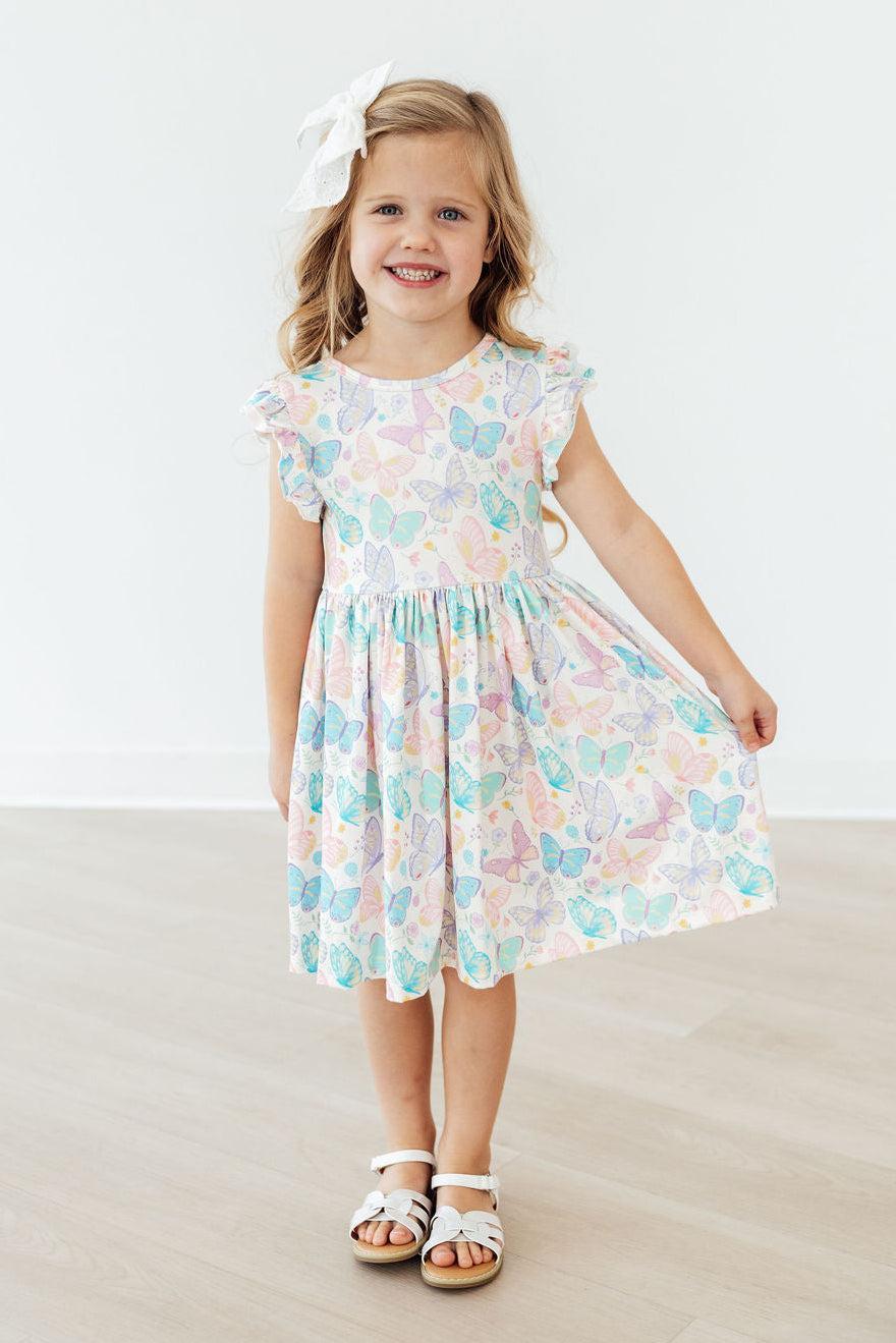Mila & Rose Fluttering Butterflies Flutter Sleeve Twirl Dress