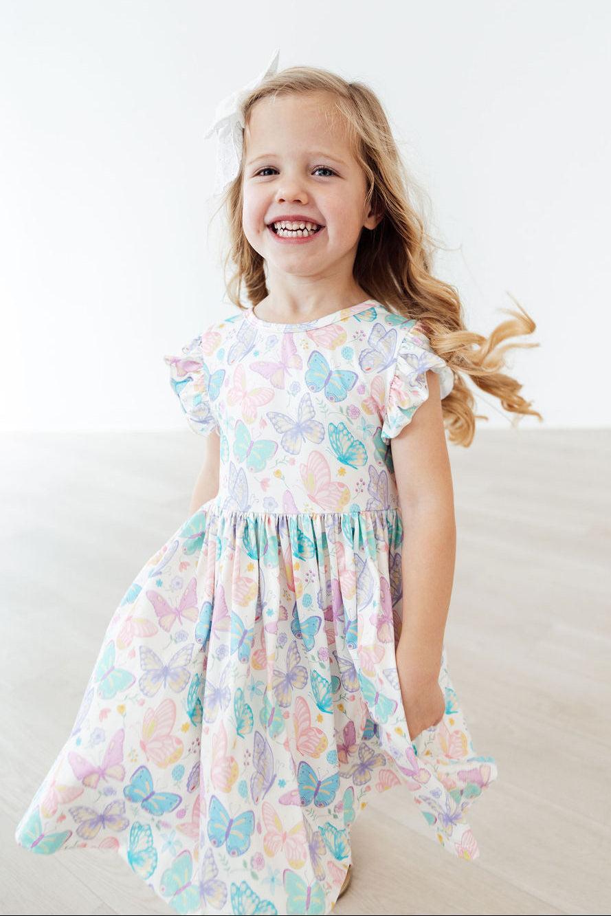 Mila & Rose Fluttering Butterflies Flutter Sleeve Twirl Dress