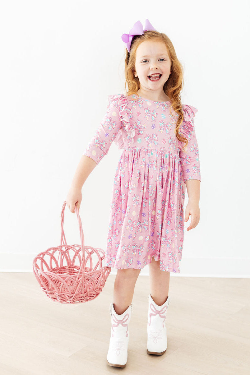 Mila & Rose Little Bow Peeps 3/4 Sleeve Ruffle Twirl Dress