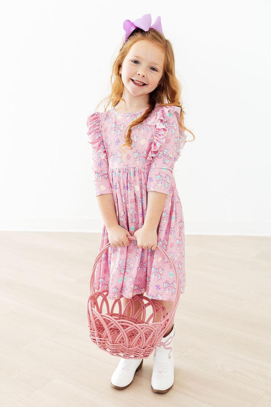 Mila & Rose Little Bow Peeps 3/4 Sleeve Ruffle Twirl Dress