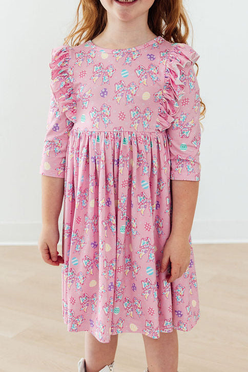 Mila & Rose Little Bow Peeps 3/4 Sleeve Ruffle Twirl Dress