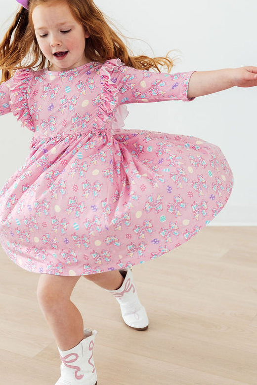 Mila & Rose Little Bow Peeps 3/4 Sleeve Ruffle Twirl Dress
