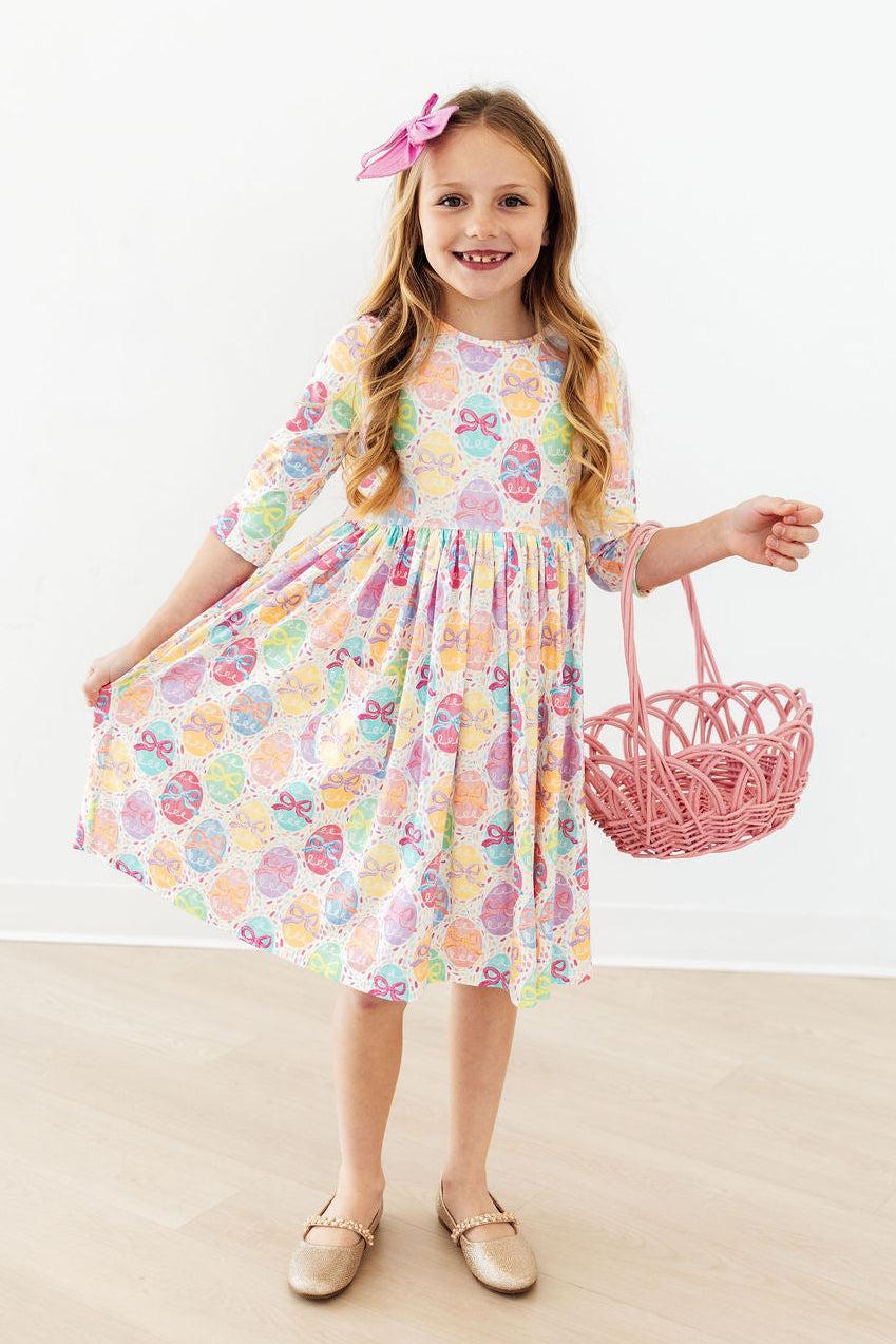 Mila & Rose Egg-stra Cute 3/4 Sleeve Pocket Twirl Dress