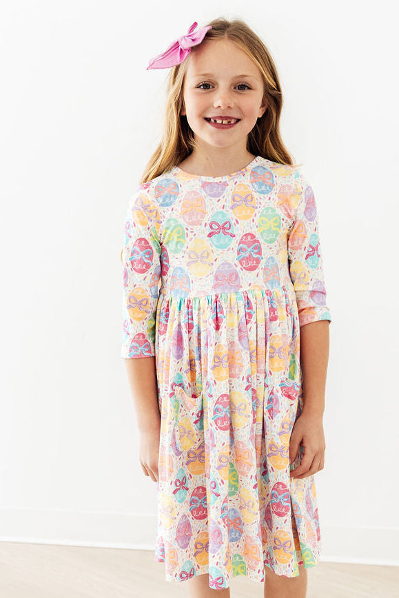 Mila & Rose Egg-stra Cute 3/4 Sleeve Pocket Twirl Dress