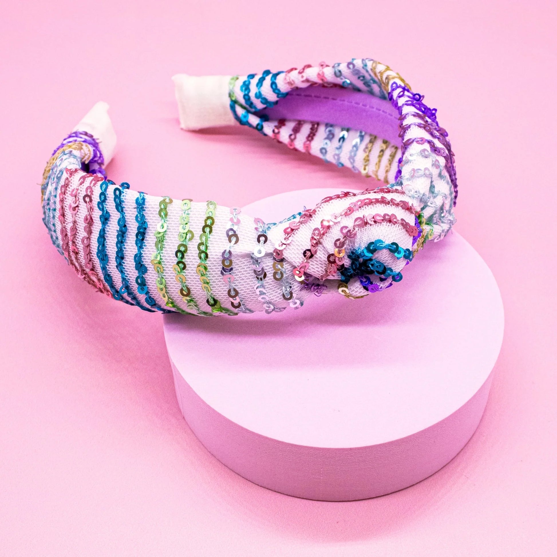 Frog Sac Rainbow Confetti Sequin White Knot Headband