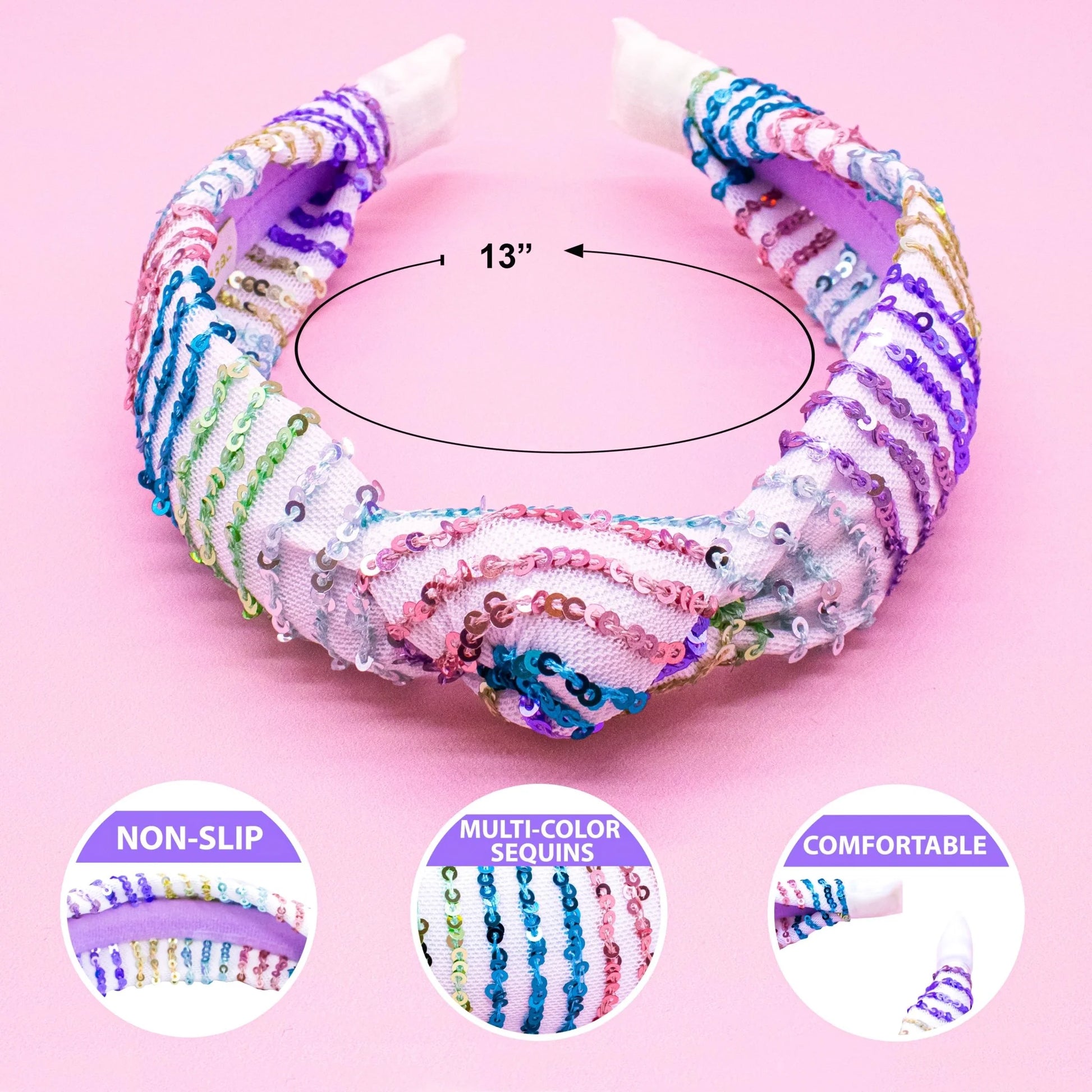 Frog Sac Rainbow Confetti Sequin White Knot Headband