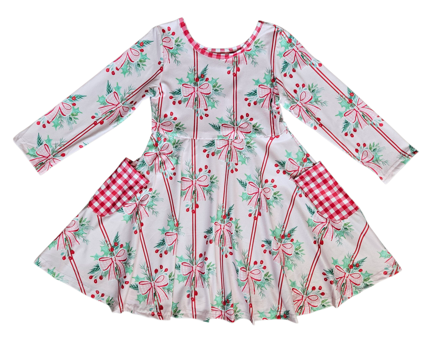 Holly Bows & Stripes Twirl Dress