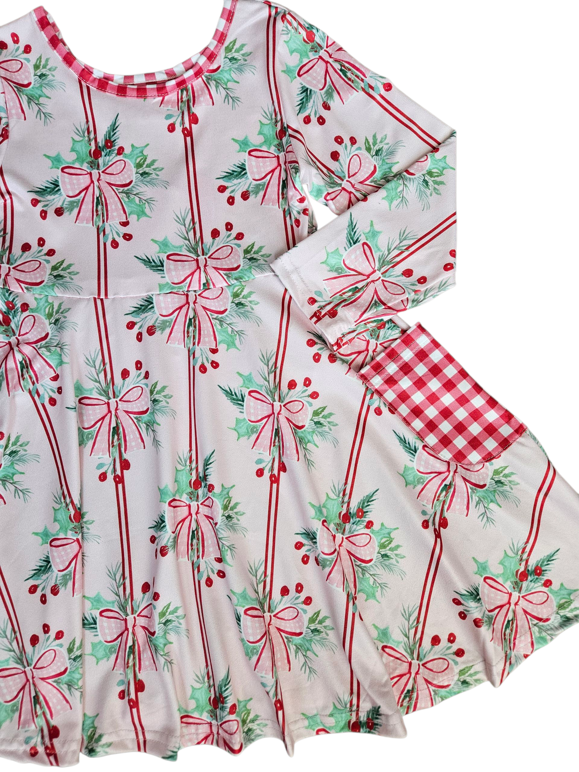 Holly Bows & Stripes Twirl Dress