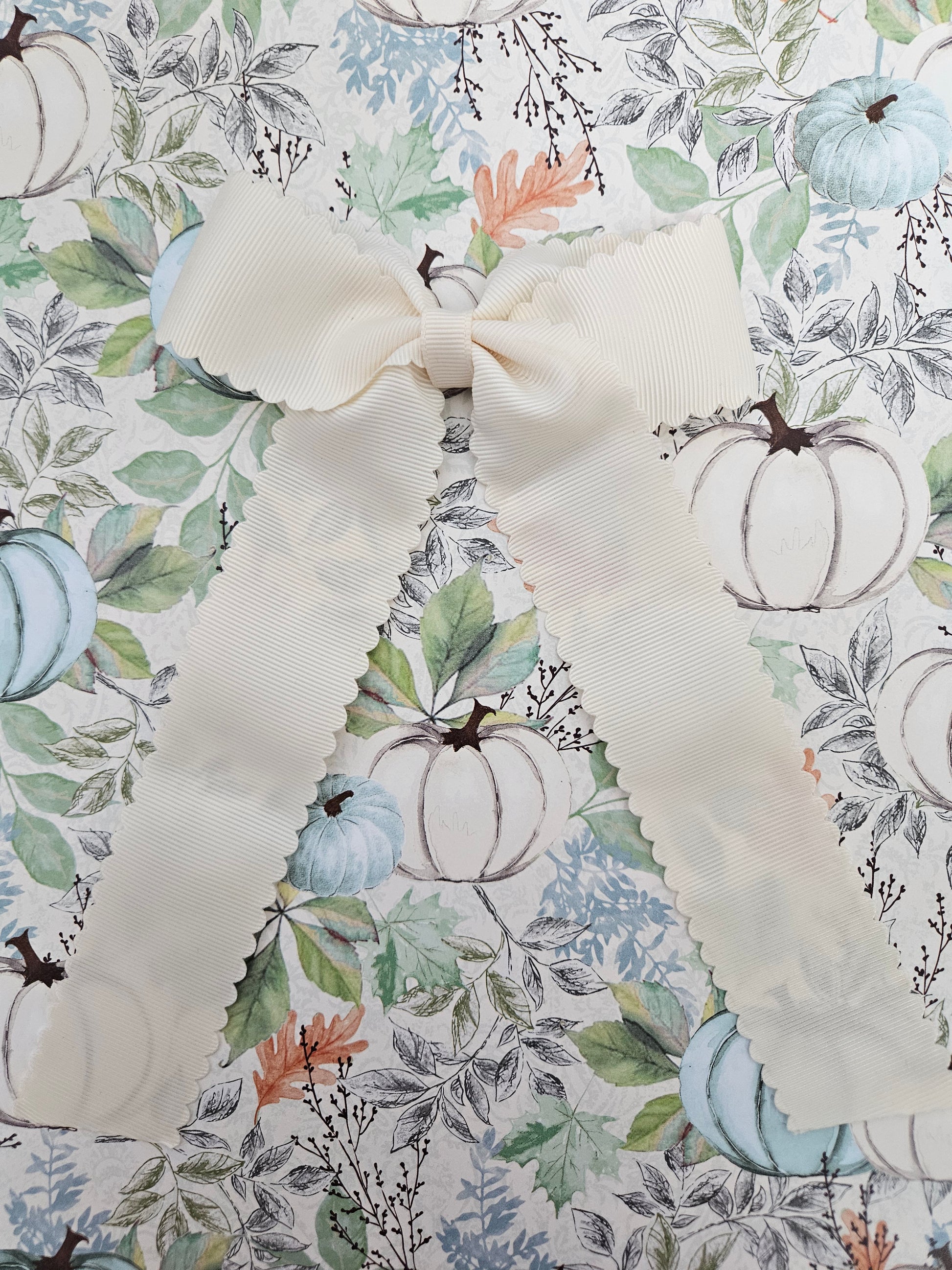 Scalloped Long Tail Ivory Bow with Alligator Clip