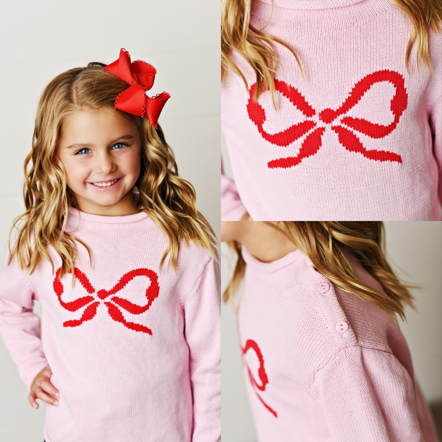 Swoon Baby Rolled Pink W/Red Bow Holiday Sweater 