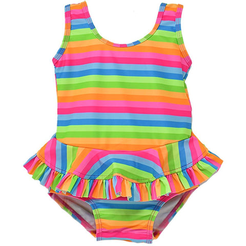 Flap Happy Neon Stripe UPF 50+ Stella Infant Ruffle Swimsuit