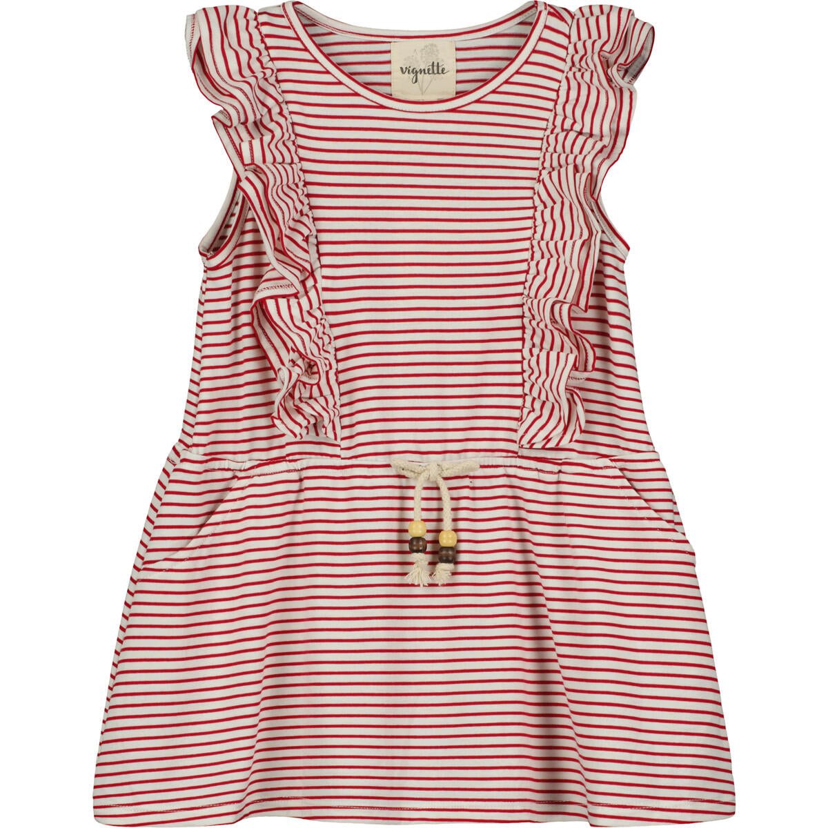 Vignette Girls Jo Dress - Ivory/Red Stripe
