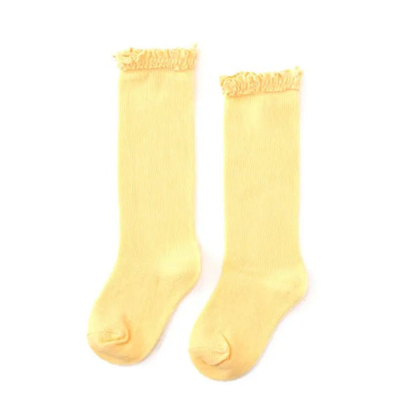 Little Stocking Co Sunshine Yellow Lace Top Knee High Socks
