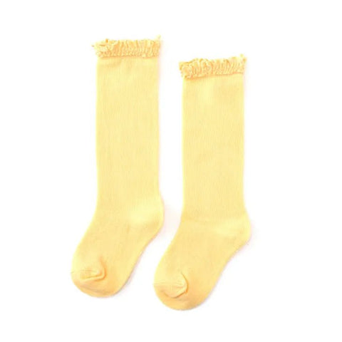 Little Stocking Co Sunshine Yellow Lace Top Knee High Socks