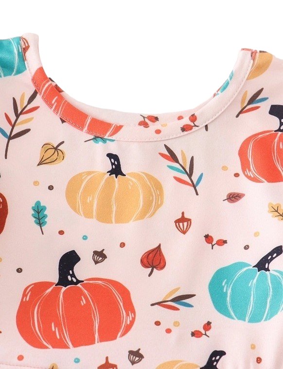 Girls Fall Pumpkin Leaves Twirl Dress