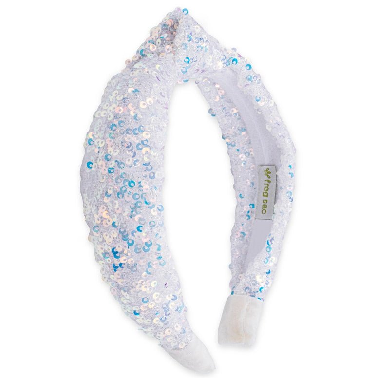 Frog Sac Sparkly Sequin Knot Headband - White