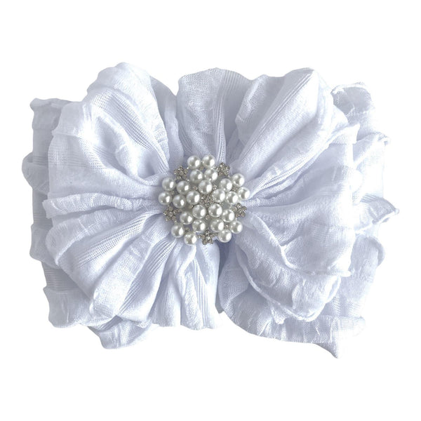 In Awe Couture White Ruffled Pearl Headband