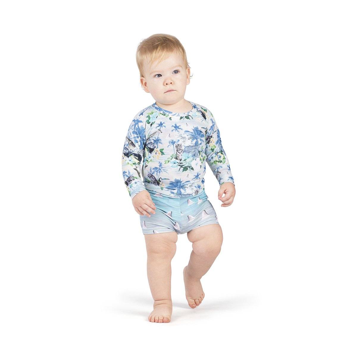 Little Wings by Paper Wings Long Sleeve Dolphins and Sharks Rash Guard Swim Set