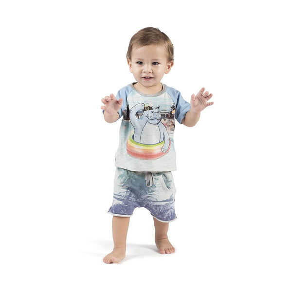 Little Wings Happy Snapper Hippo T-Shirt and Hello Palms Shorts Set