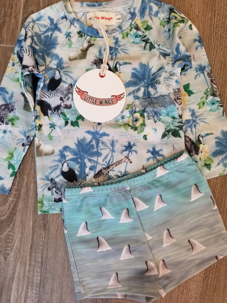 Little Wings by Paper Wings Long Sleeve Dolphins and Sharks Rash Guard Swim Set