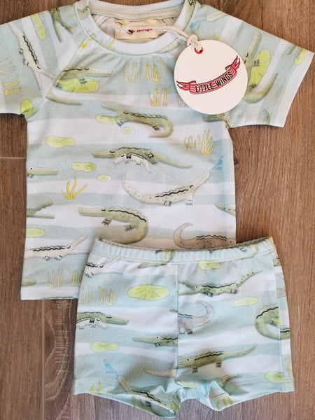 Little Wings by Paper Wings Alligator Short Sleeve Rash Guard Swimsuit Set