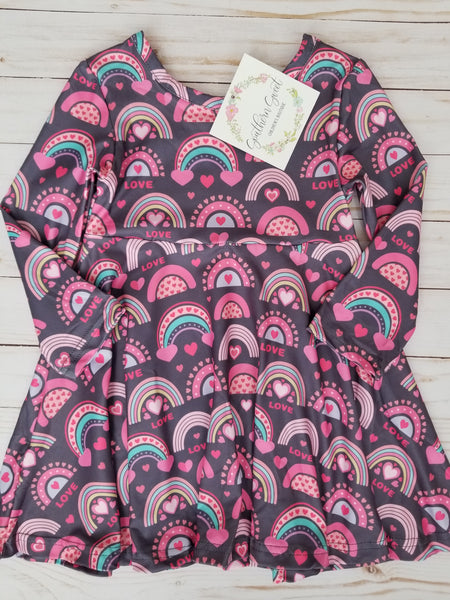 Girls Purple Rainbow Heart Twirl Dress
