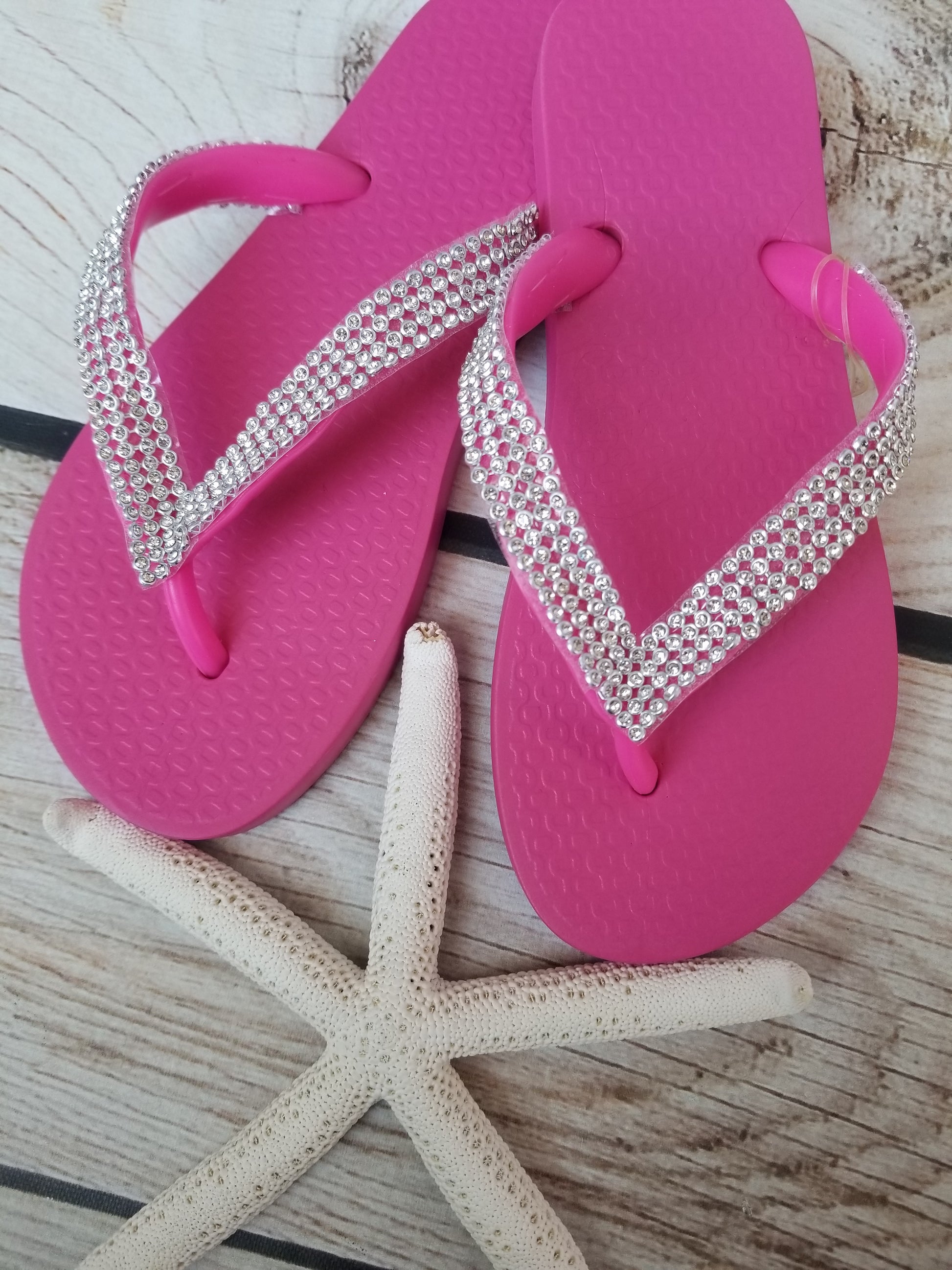 Planet Sea Hot Pink Crystal Flip Flops - Main Image