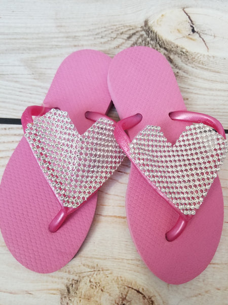 Planet Sea Light Silver Heart Flip Flops